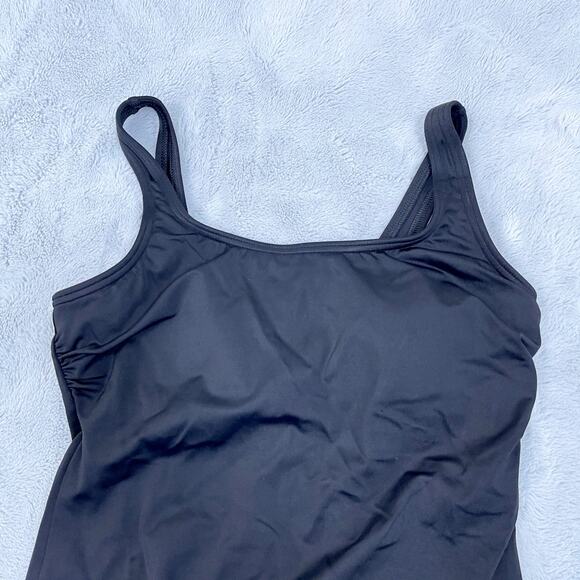 Lands End Scoop Neck Tugless One Piece Swimsuit Black Padded Soft Bra Womens 8 - Picture 2 of 7